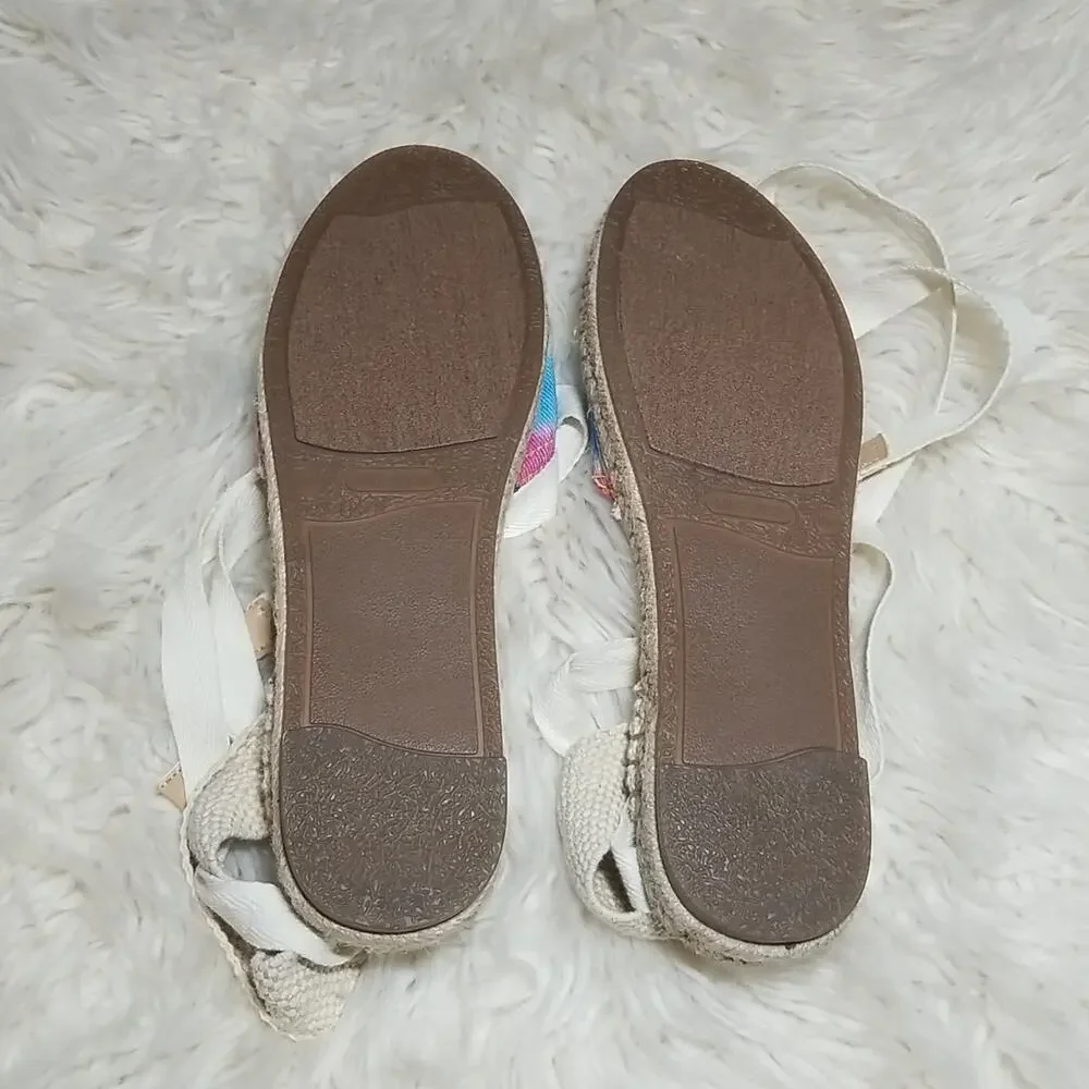 NWT Nine West Tie Dye Ankle Tie Flats Espadrille Style Multi-Color Size 10